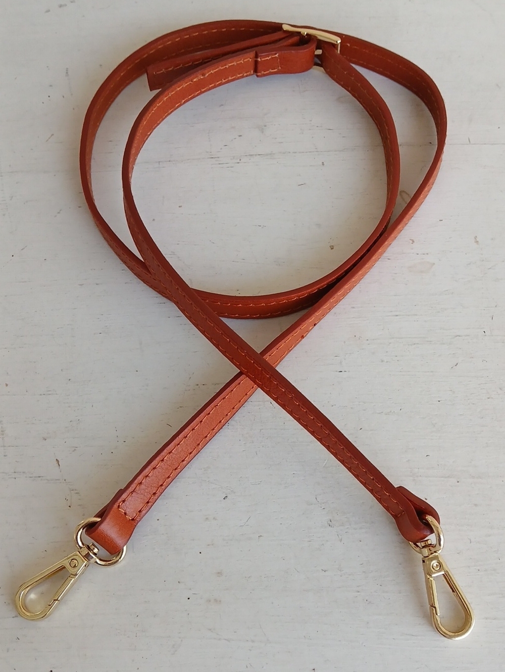 Cognac Cinnamon Brown Crossbody Strap with Gold Clasps